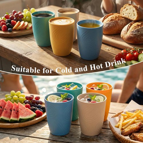 BUSOKIP 12oz Wheat Straw Cups Set of 6, Alternatives to Plastic Cups Reusable, Unbreakable Drinking Glasses, Microwave & Dishwasher Safe Drinking Cup, Small Water Cup for Kitchen, Party (Multicolor)