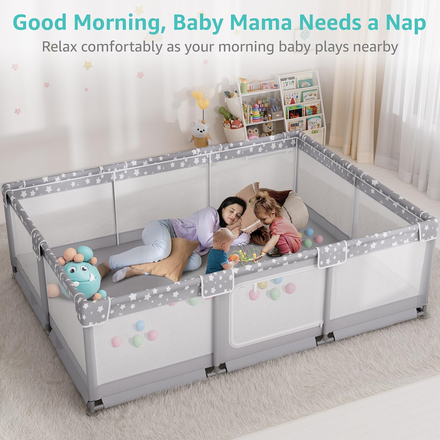 Large Baby Playpen by [Brand Name] - 70x59in Giant Indoor Play Yard for Babies 6-12 Months | Grey