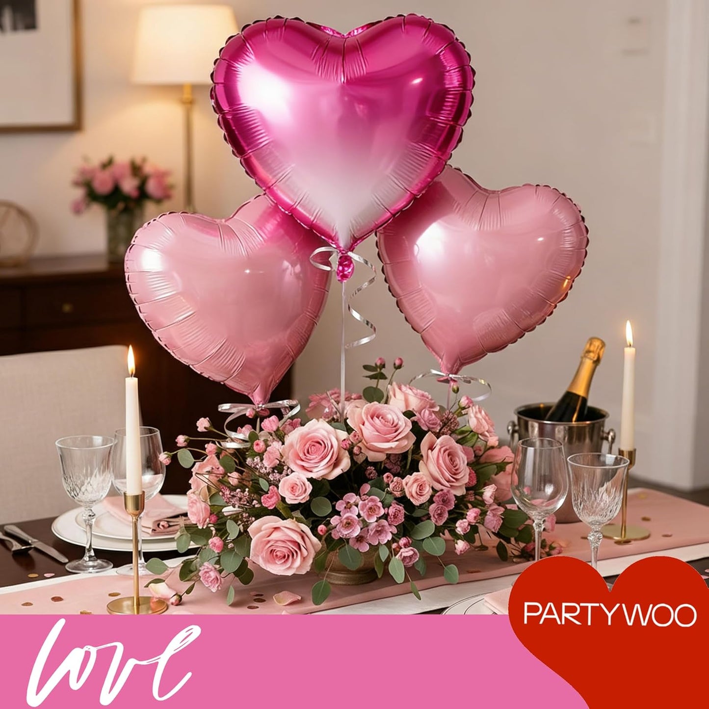 PartyWoo Pink Balloons - 127 Pcs in Various Sizes | Hot Checkered Marble Gradient Heart-Shaped for Valentine's Day & Weddings
