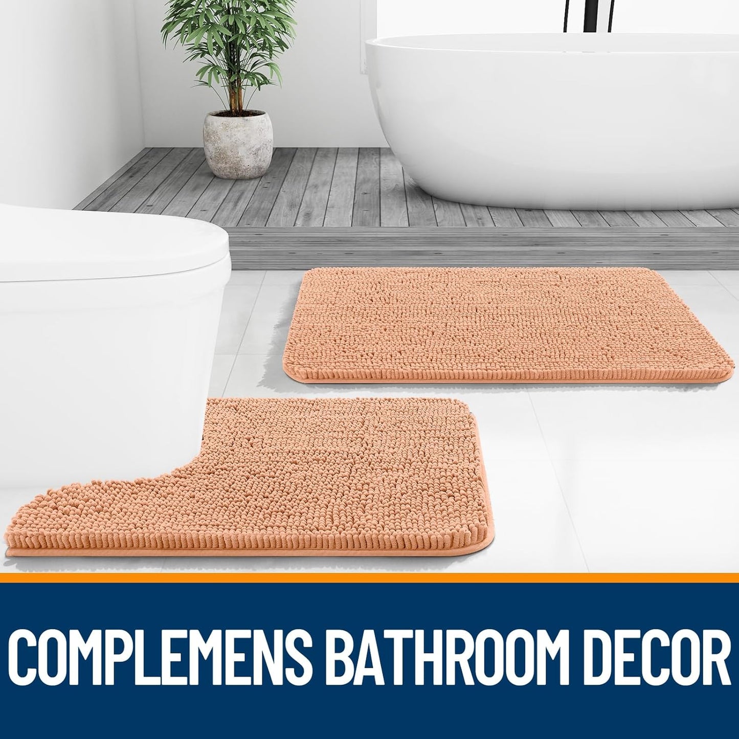 OLANLY Bathroom Rugs - Extra Soft Chenille Bath Mats | Quick-Dry, Machine Washable, 36x24, Peach
