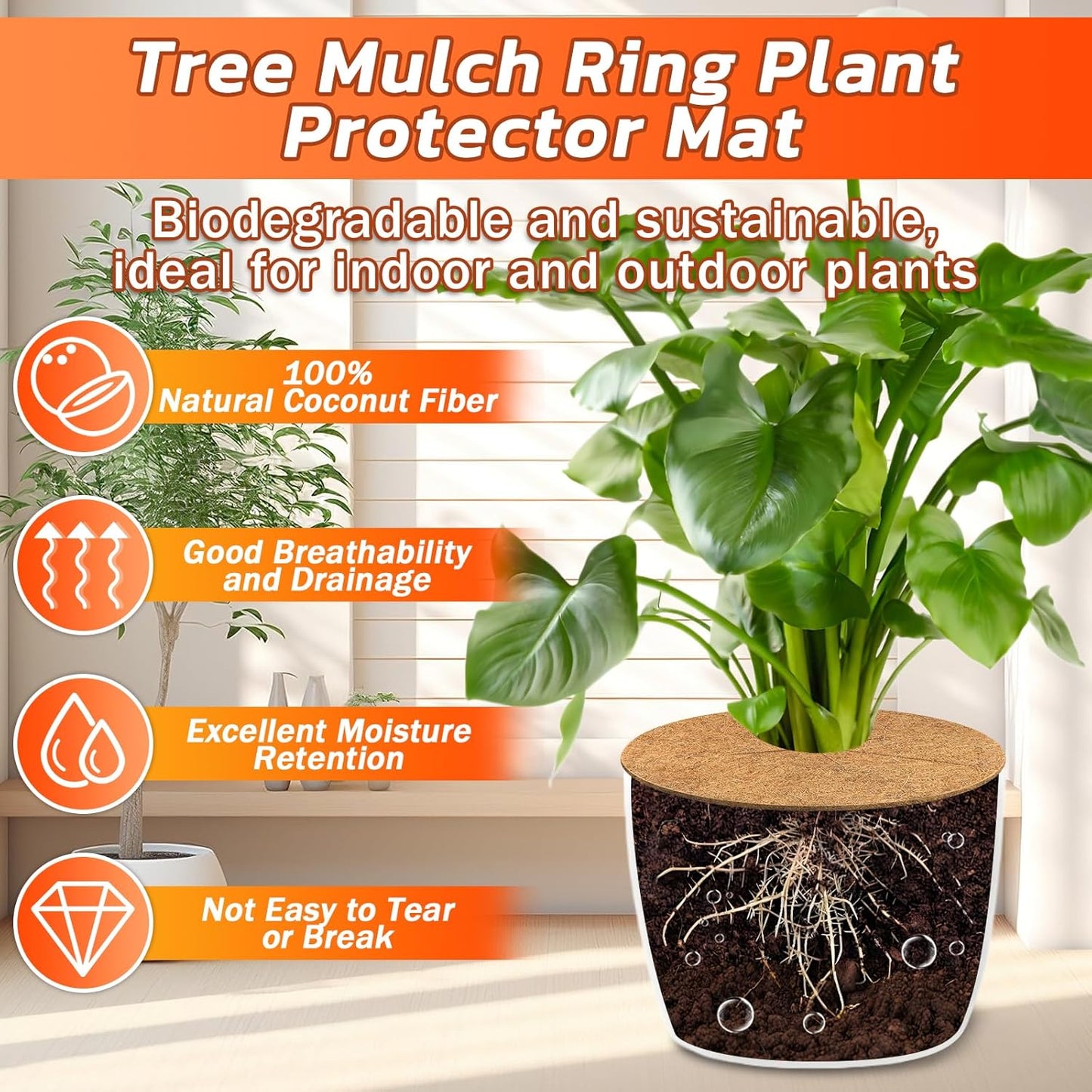 Legigo Coconut Fiber Mulch Ring - 30 Inch Natural Coir Plant Protector Mat for Indoor/Outdoor Use