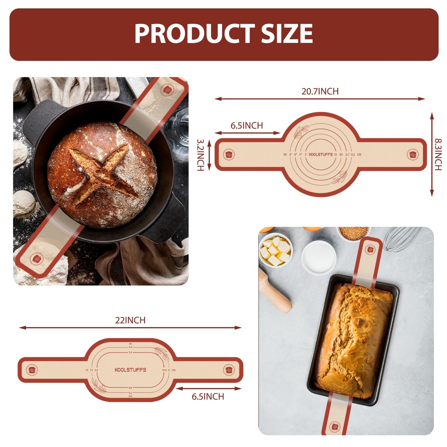 Silicone Bread Sling, 2PCS Non-Stick Oval and Round Bread Sling for Dutch Oven, Reusable Sourdough Tools & Bread Baking Supplies