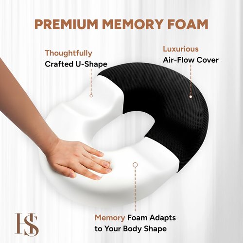 HUGSNUG Donut Pillow Seat Cushion with Washable Cover – Tailbone Pain Relief Cushion for Postpartum – Anti-Slip Sciatica Pain Relief Pillow – Lumbar Support Pillow for Office Chair, Car & Home