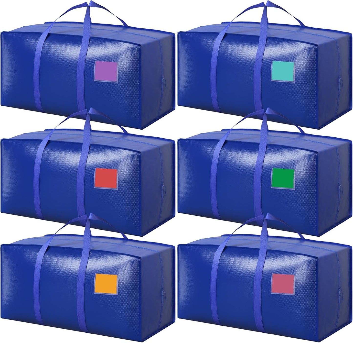 Skiennix Extra Large Moving Bags - 93L Heavy Duty Waterproof Storage Totes | 6 Pack for Home Organization & College Dorms - Blue