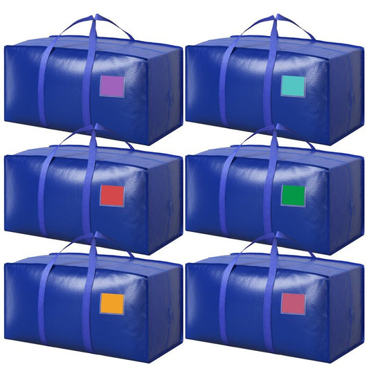 RMOHRO 12 Pack Moving Bags with Full-Open Side Zipper, Extra Large 93L Heavy Duty Waterproof Foldable Storage Totes for College Dorm, Moving & Home Organization Blue