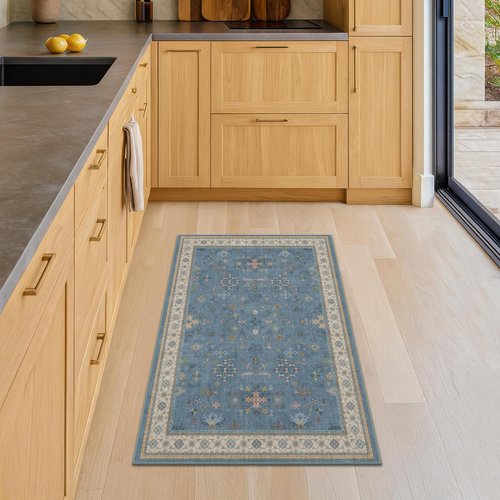 Blue 2x4 Runner Rug - Waterproof & Washable | Non-Slip Low Pile for Entryway, Kitchen & Bathroom