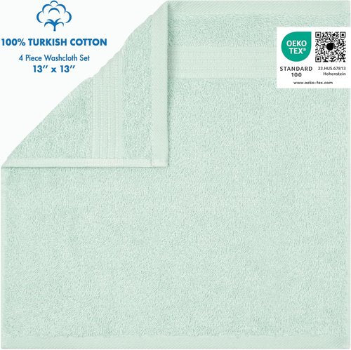 Cotton Paradise 100% Cotton Turkish Washcloth Set - Soft, Absorbent 4-Piece Mint Towels
