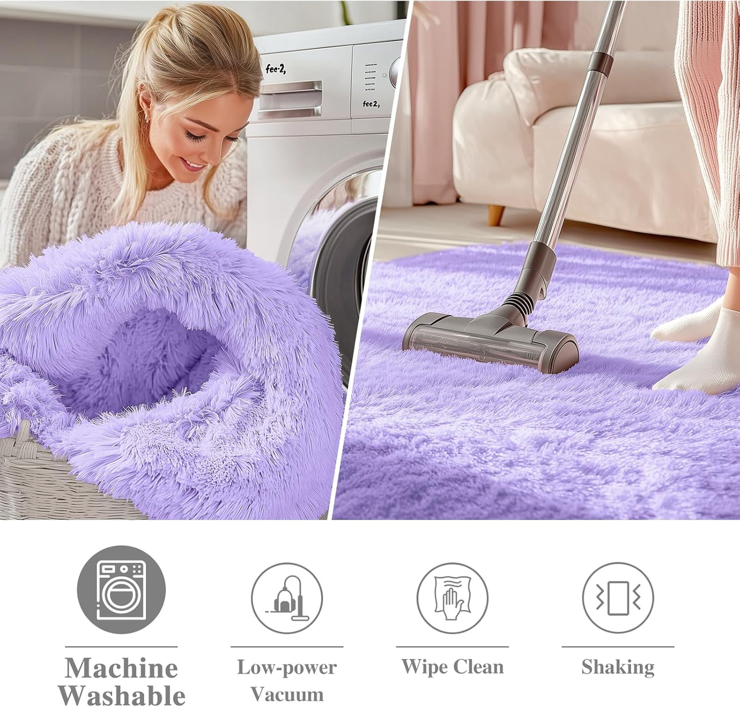 OLANLY Round Light Purple Area Rug - Soft, Fluffy, Machine Washable 4 ft Carpet for Bedroom & Nursery Decor