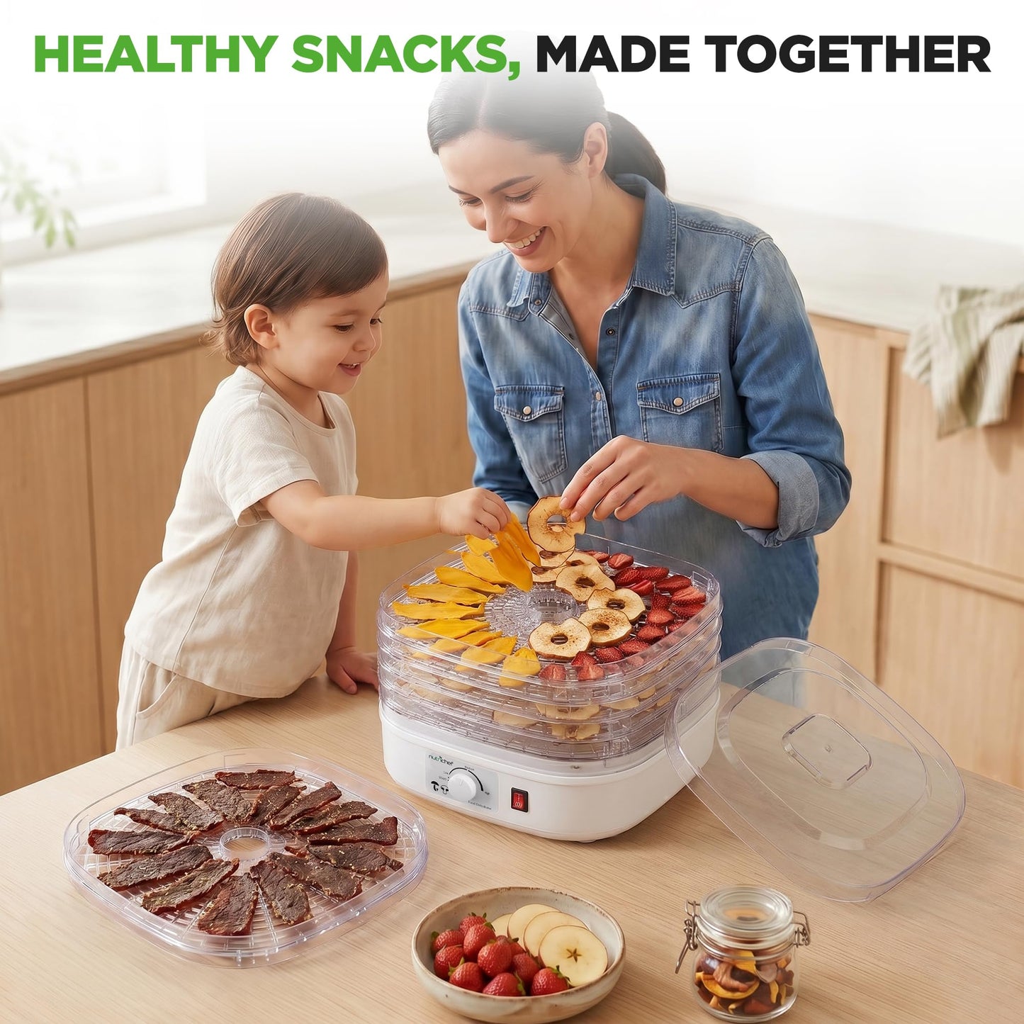 Nutrichef Food Dehydrator Machine | Dehydrates Beef Jerky, Meat, Food, Fruit, Vegetables & Dog Treats | Great For At Home Use | High-Heat Circulation for Even Dehydration | 5 Easy to Clean Trays