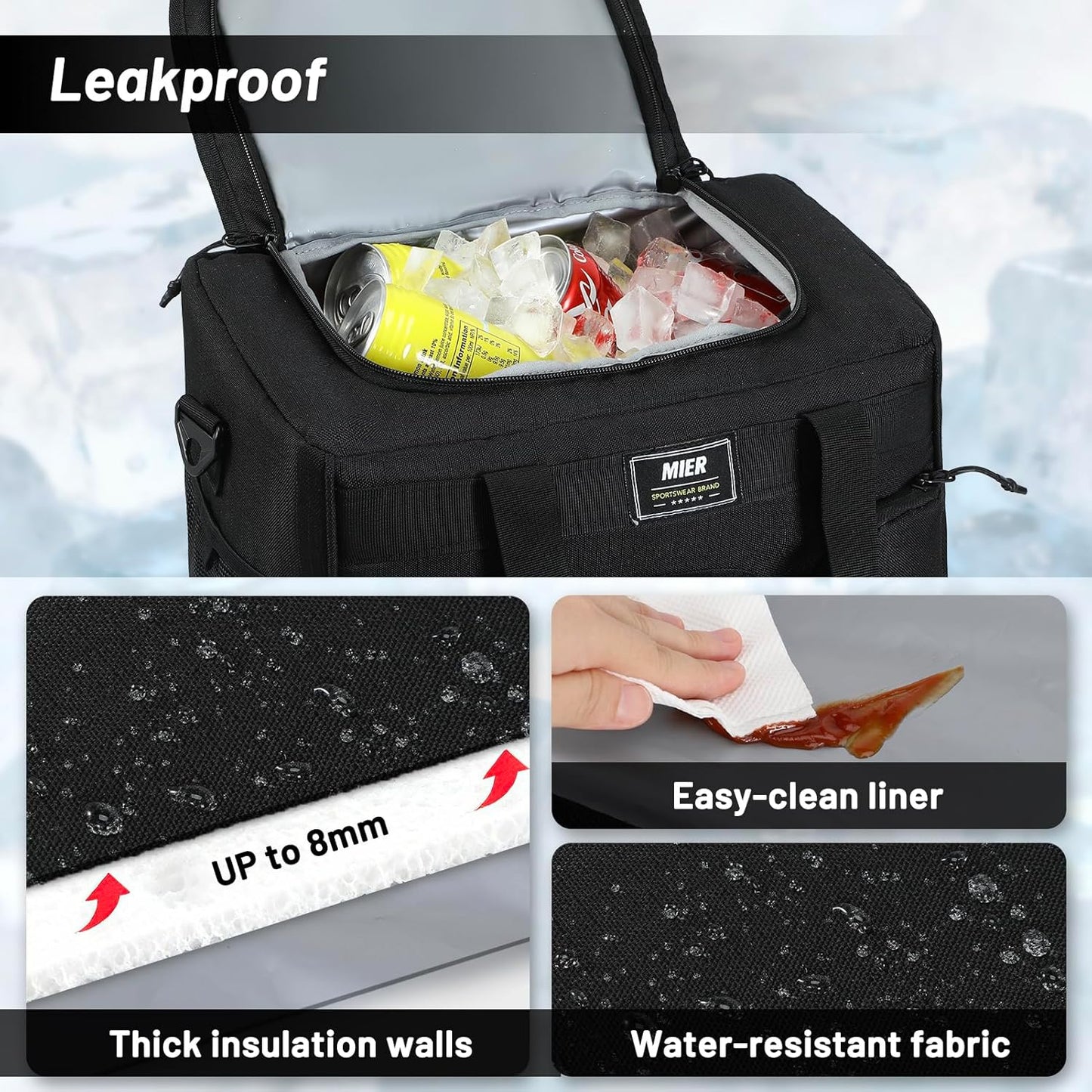 MIER Insulated Lunch Box - Large 30 Can Cooler Bag for Work, Travel & Camping | 18L, Black