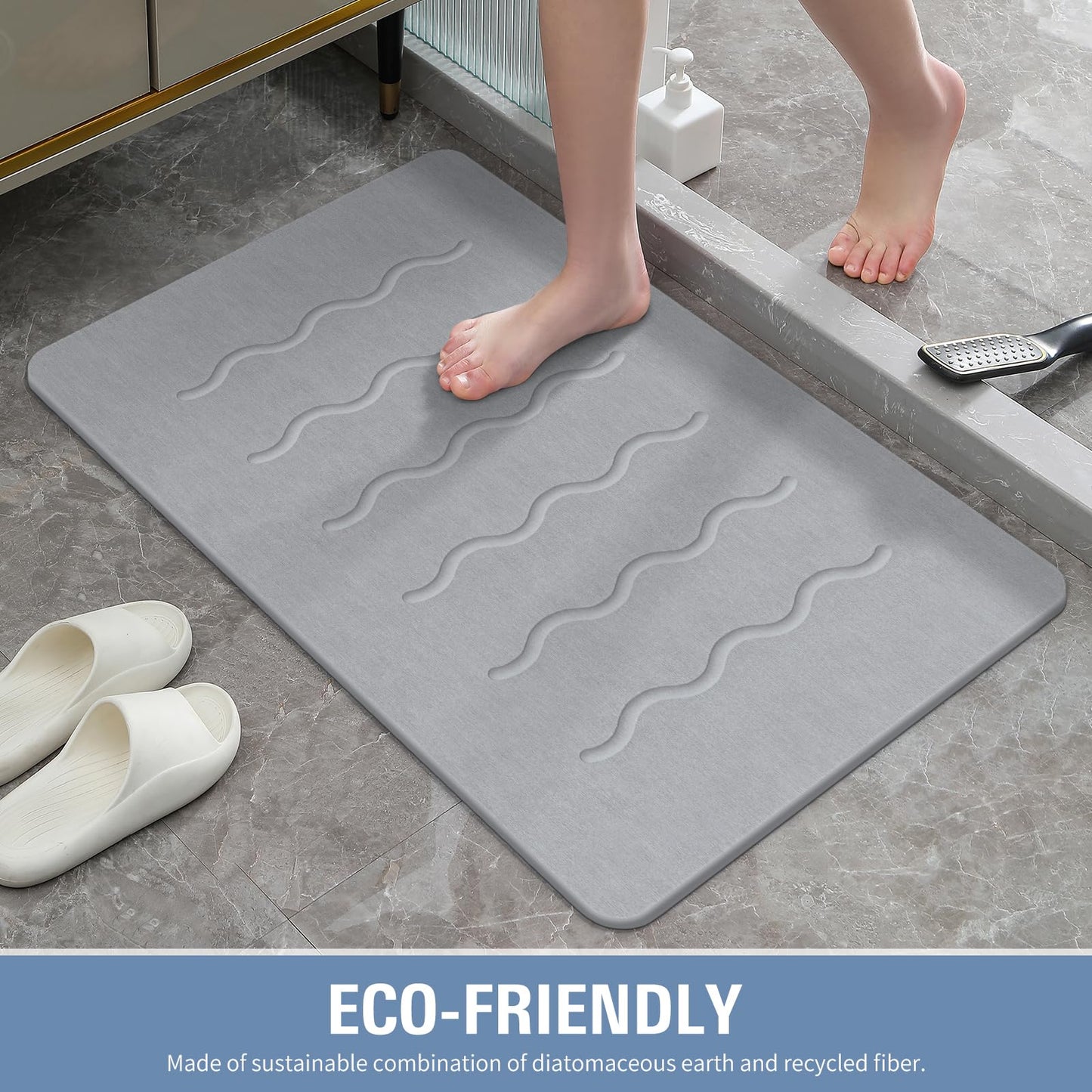 OTHWAY 32"x 20" Stone Bath Mat Large, Diatomaceous Earth Bath Mat for Bathroom Quick Drying Absorbing, Long Non-Slip Diatomite Hard Stone Shower Mat Instant Dry(Light Grey)