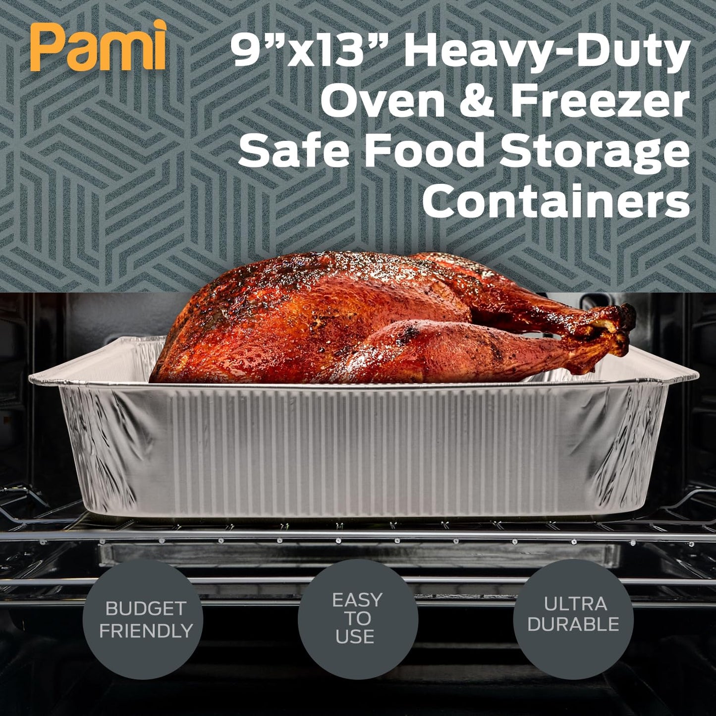 PAMI Aluminum Baking Pans, Half Size, Deep [Pack of 30] - 9”x13” Heavy-Duty Oven & Freezer Safe Food Storage Containers- Tin Foil Pans For Grilling, Roasting, BBQ & Baking- Foil Takeout Containers