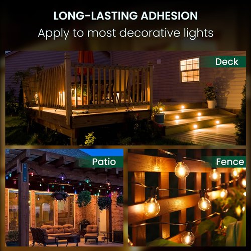 30Pcs Hooks for Outdoor String Lights Clips, Heavy Duty Adhesive Light Hooks for Hanging Christmas Light,Weather Resistant Outside UV-Resistant Waterproof, No Tools, Clear,Outdoor Christmas Décor
