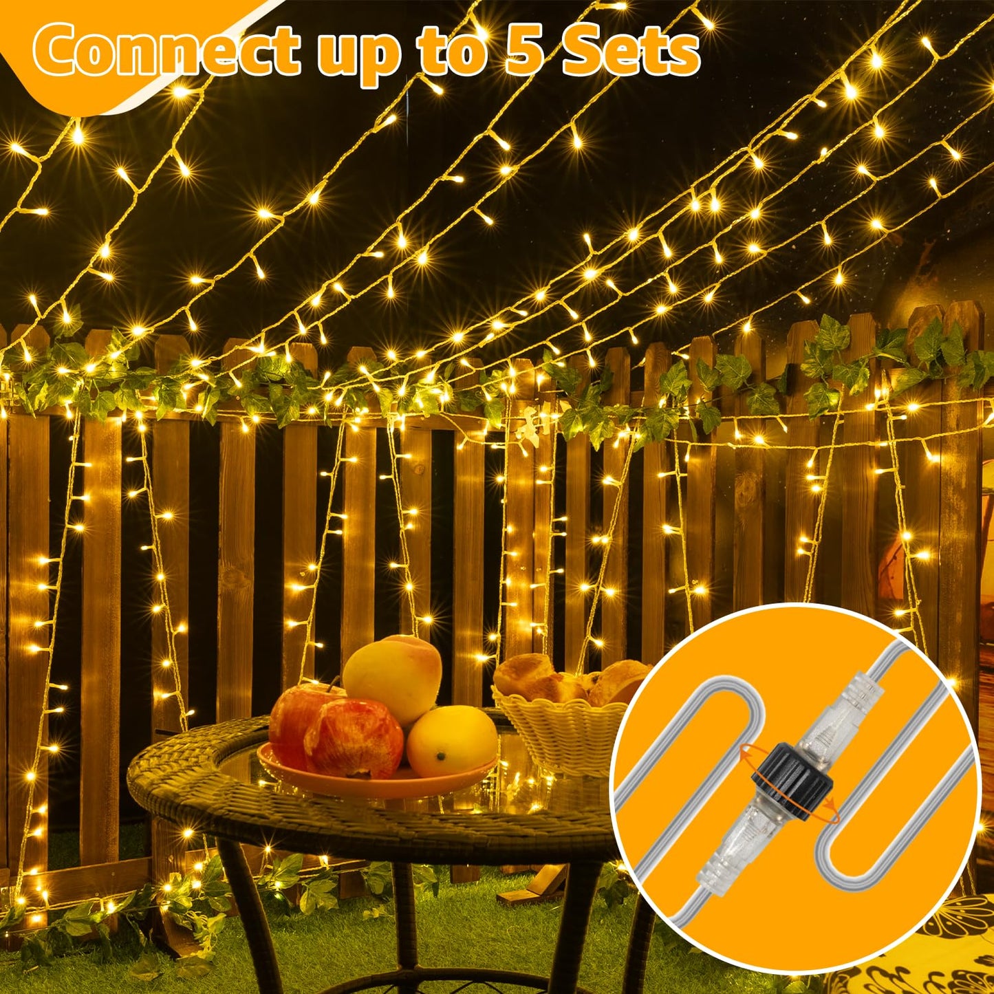 Ollny 120LED 40FT String Lights, Waterproof Connectable Fairy Lights with Timer 8 Modes, Warm White Plug in Indoor Light for Bedroom Classroom Outdoor Wedding Christmas Party Decorations