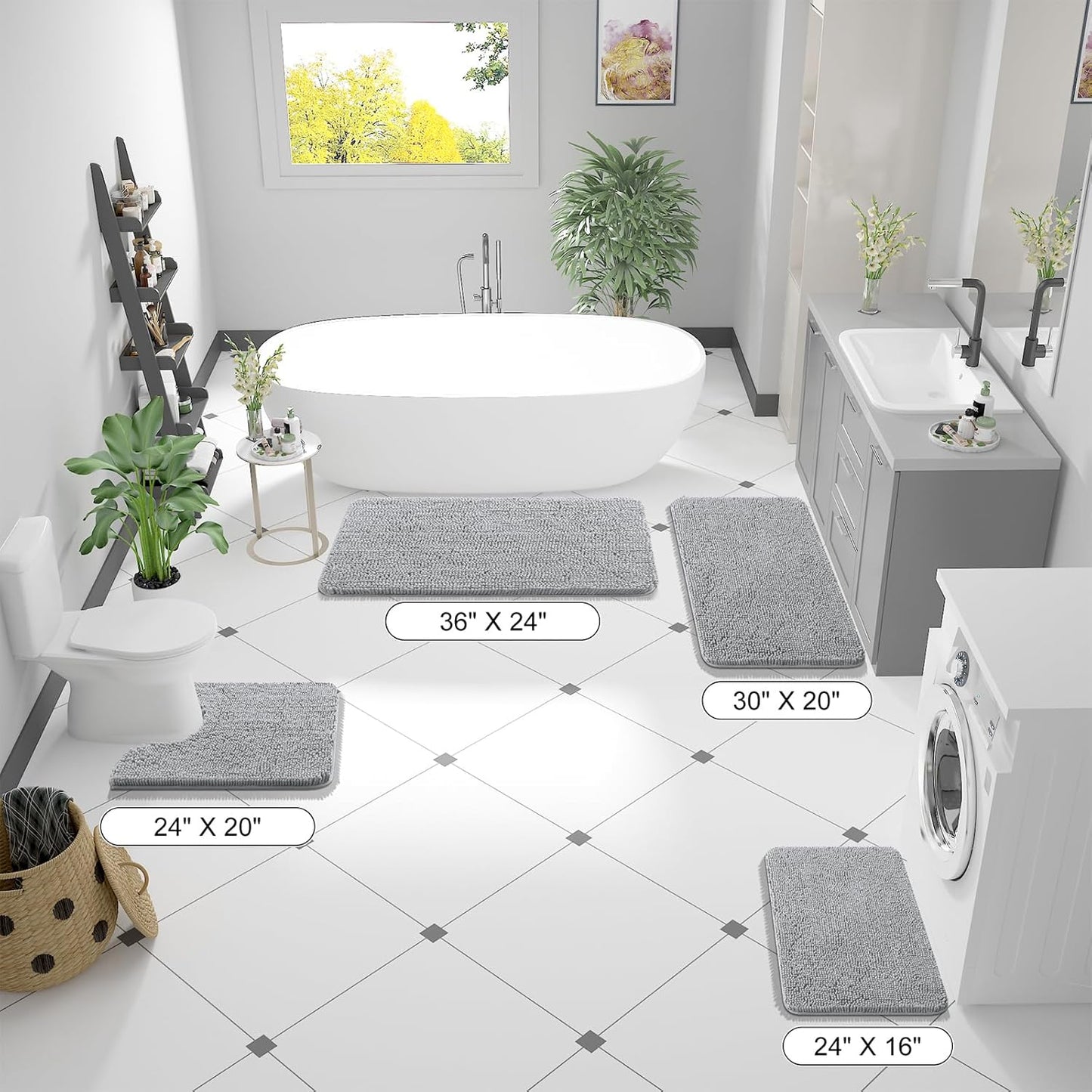 OLANLY Large Bath Rugs - Extra Soft Chenille, Quick Dry & Machine Washable | 47x32, Light Grey