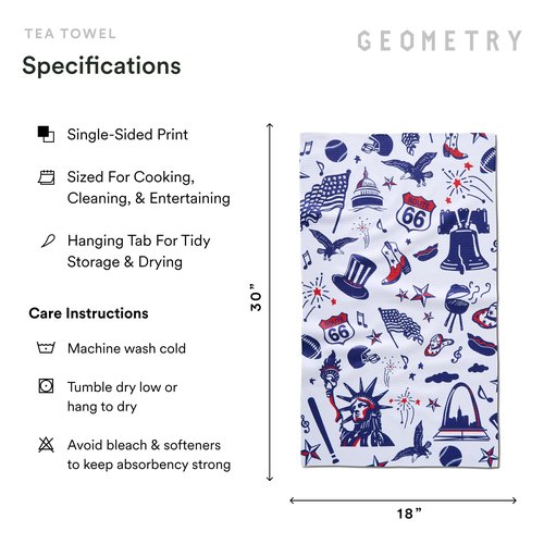 GEOMETRY Kitchen Tea Towel - Quick Dry Microfiber Cloth Dish Towels for Kitchen Drying - Premium Quick Dry Towel (USA Party, 1-Pack)