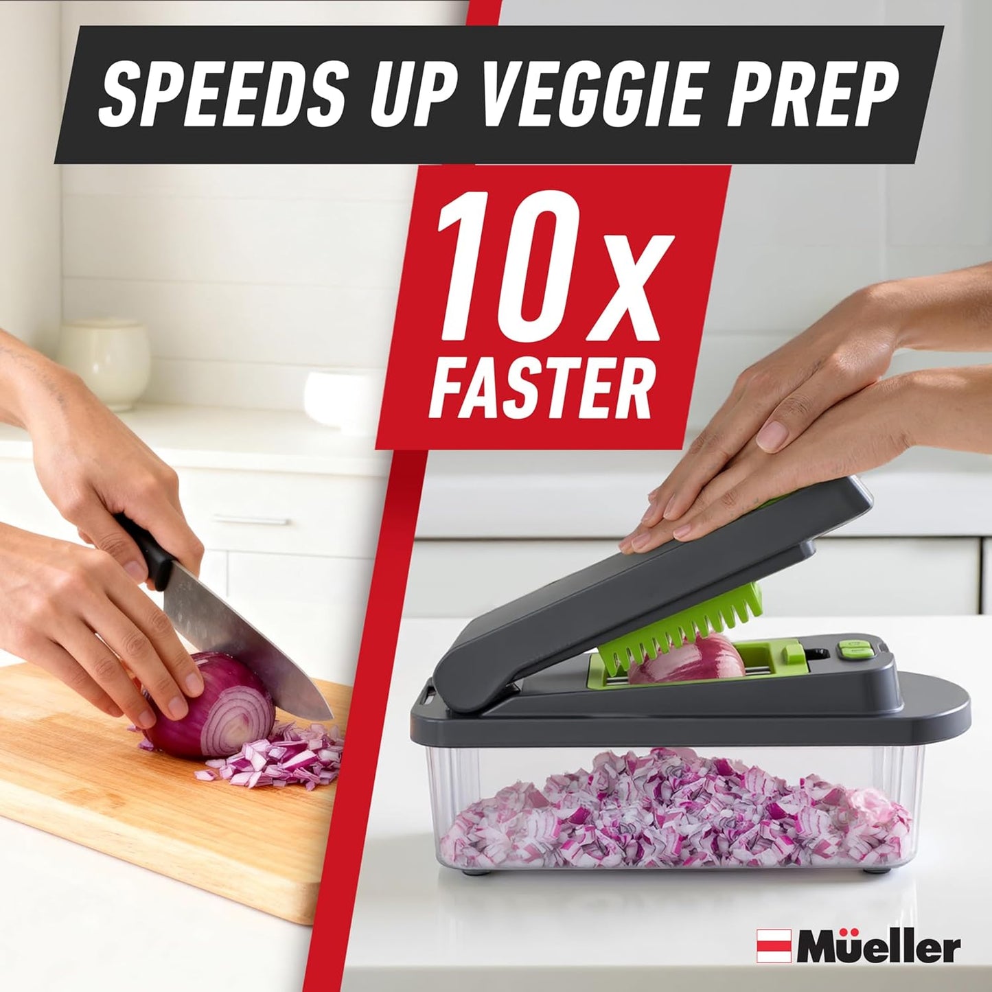 Mueller Pro-Series 10-in-1 Vegetable Chopper - 8 Blades for Easy Dicing, Mincing & Slicing | Gray/Green