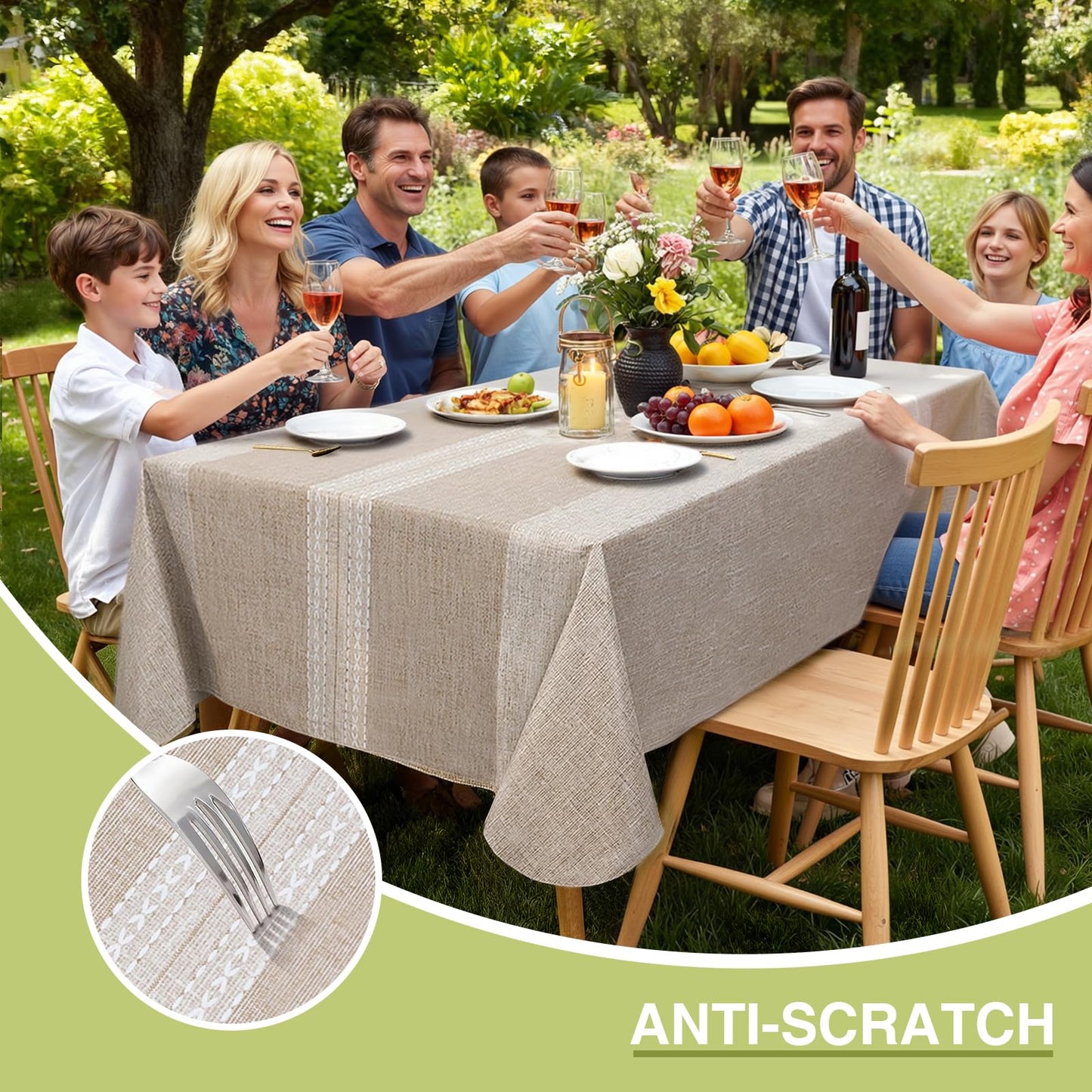 Vonabem 100% Waterproof Rectangle PVC Tablecloths, Vinyl Tablecloth with Flannel Backing, Wipeable Plastic Table Cover for Dinning, Picnic, Indoor and Outdoor(Brown, 52"x70")