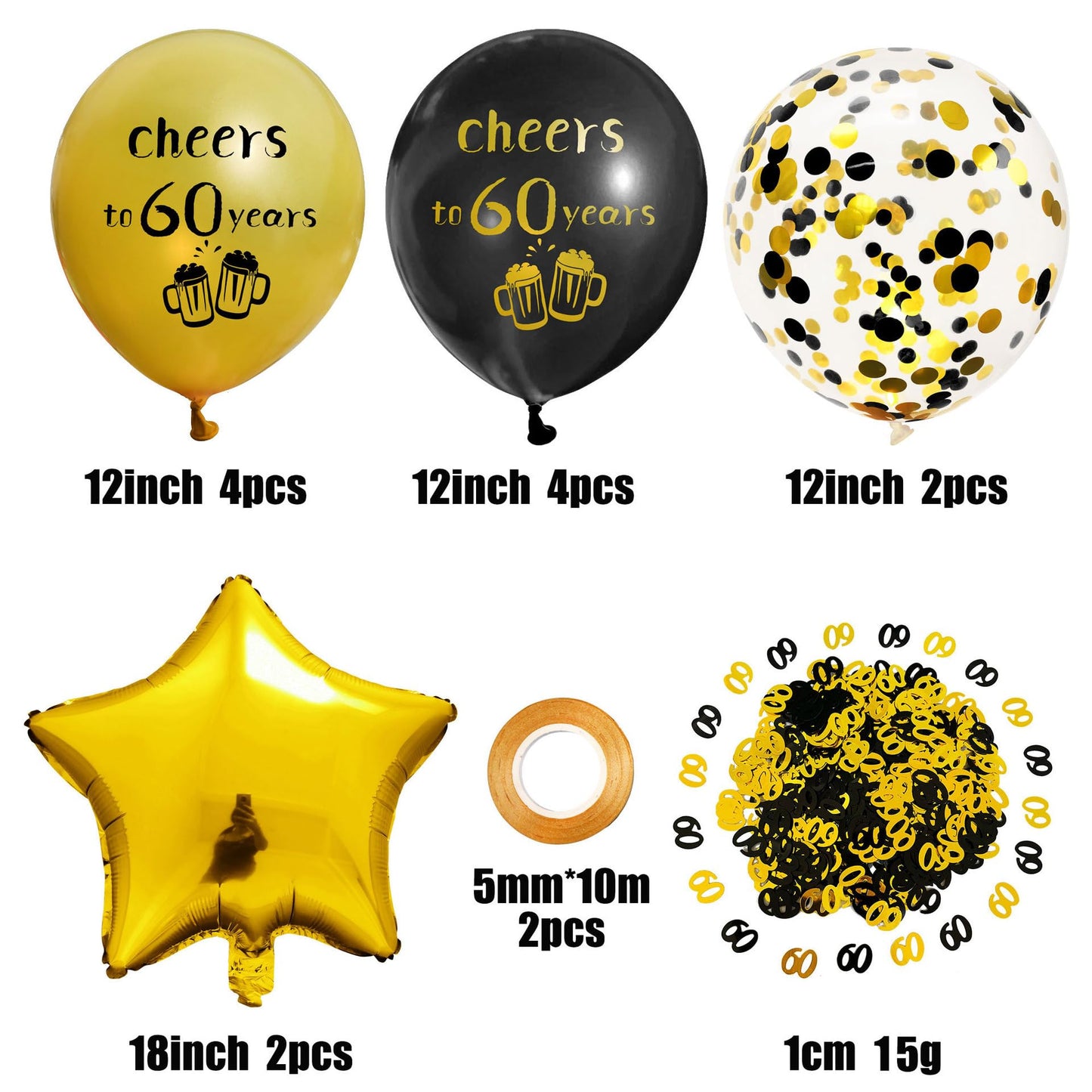 SHUNTAI Cheers to 60 Years Black and Gold Birthday Decorations - 60th Birthday Balloons, Latex Gold Confetti for Women Men - 60 Anniversary Theme Happy Party Decor 12 Inch