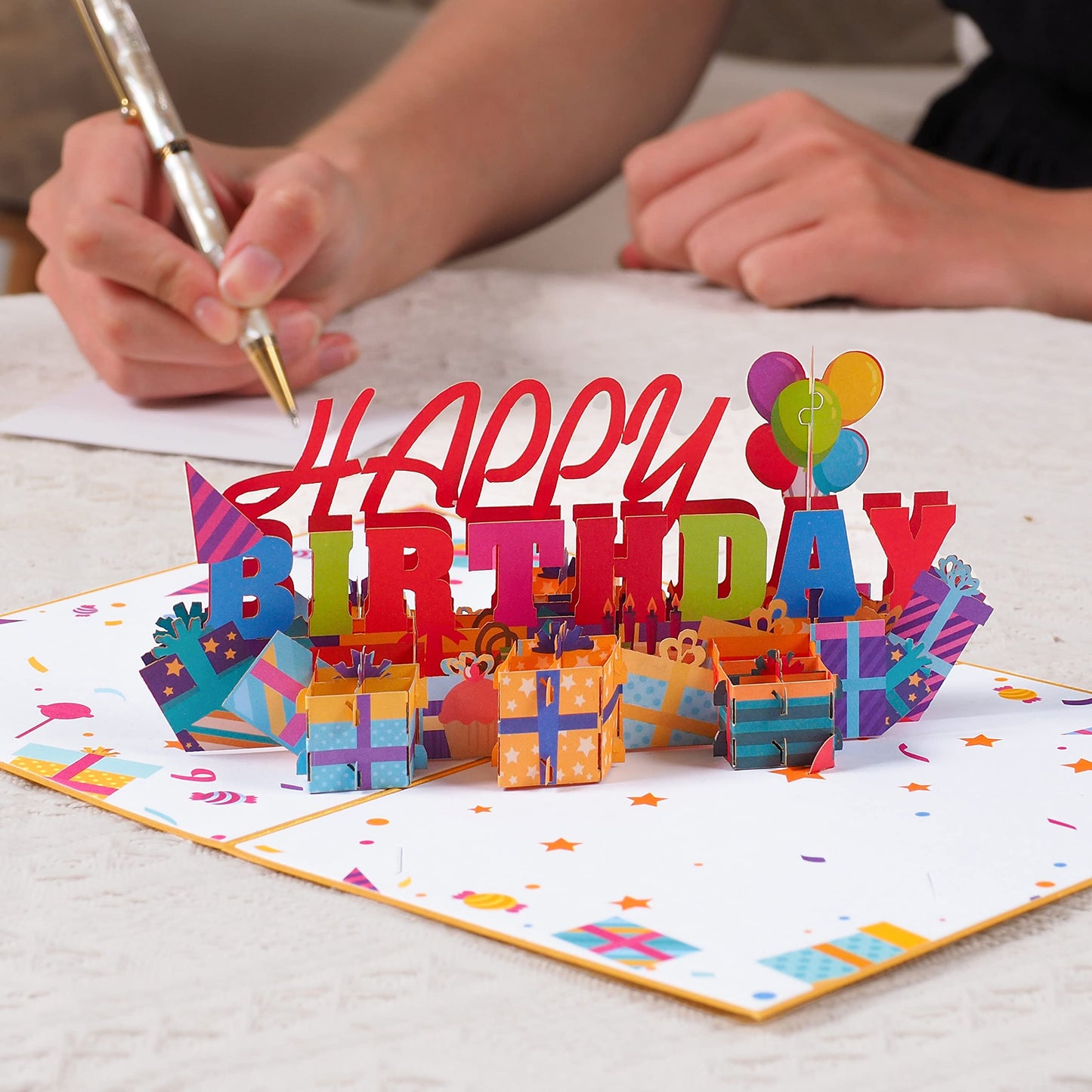 Paper Love Happy Birthday Pop Up Card, For Adults and Kids - 5" x 7" Cover - Includes Envelope and Note Tag (Happy Birthday)