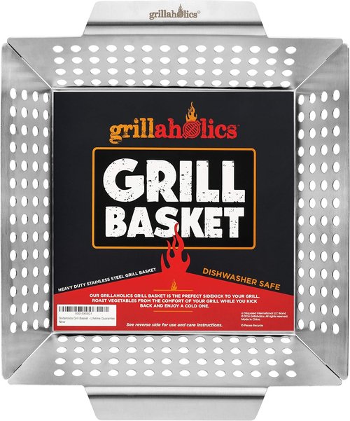 Grillaholics Grill Basket - XL Premium Stainless Steel Vegetable Grill Basket for BBQ | Ideal for Veggies, Fish & Kebabs