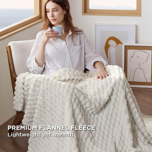 Bedsure Off White Throw Blanket - Fluffy Plush 350GSM Fleece for Cozy Home Decor | 50x60 Inches