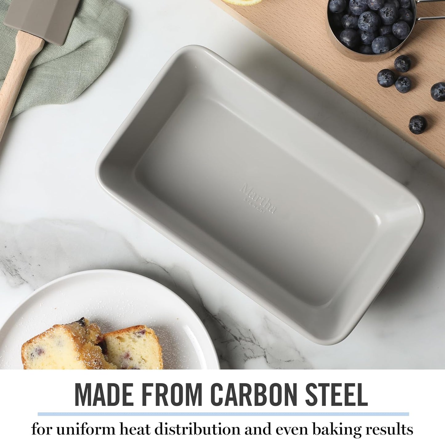Martha Stewart Gallen 9-Inch Nonstick Carbon Steel Loaf Pan - Durable Bakeware for Even Baking, Cool Grey