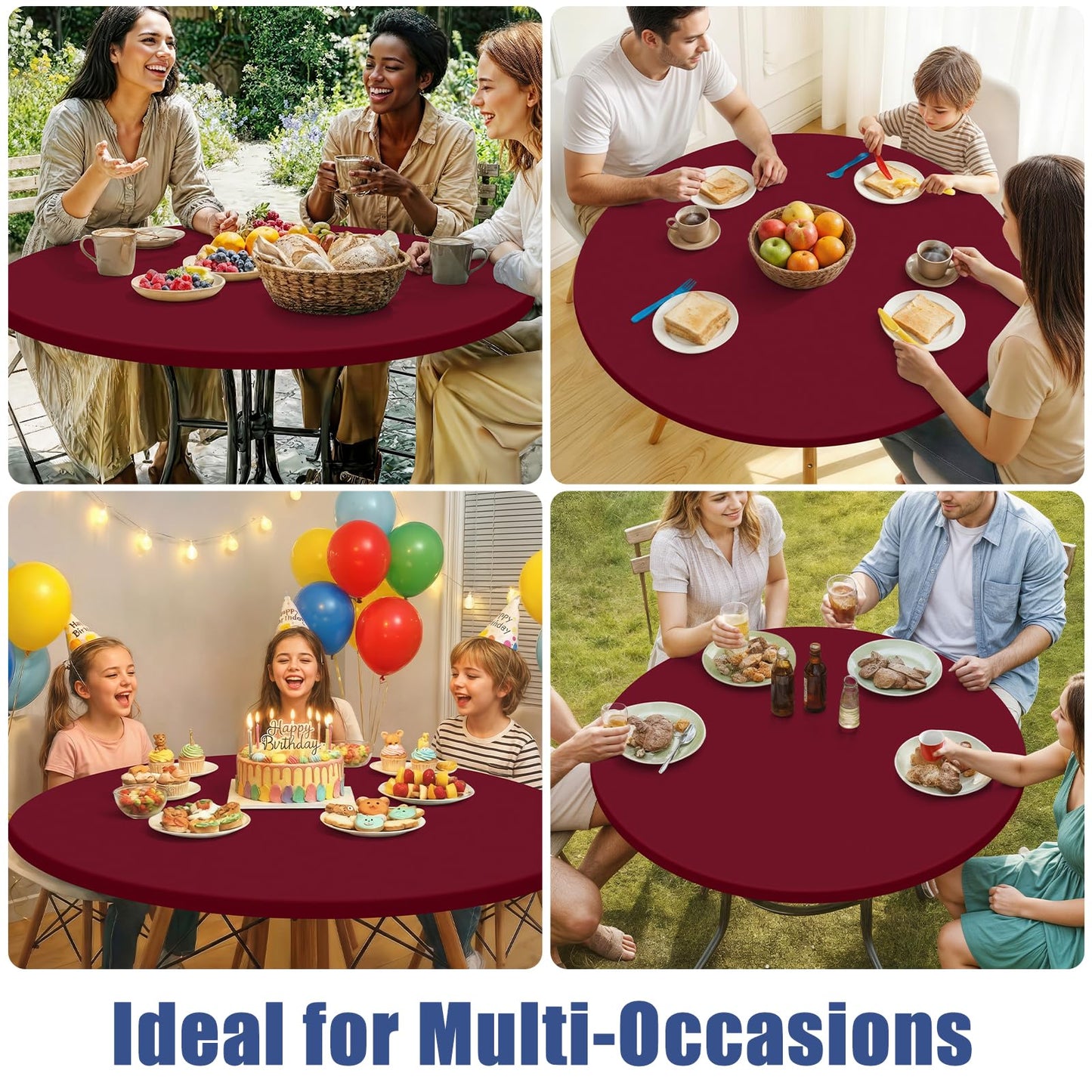 Moosfor Round Spandex Tablecloth, Elastic Fitted Waterproof Tablecloths for 18"-24" Tables, Stretch Washable Picnic Table Cover for Camping, Dining, Indoor and Outdoor, Wine Red