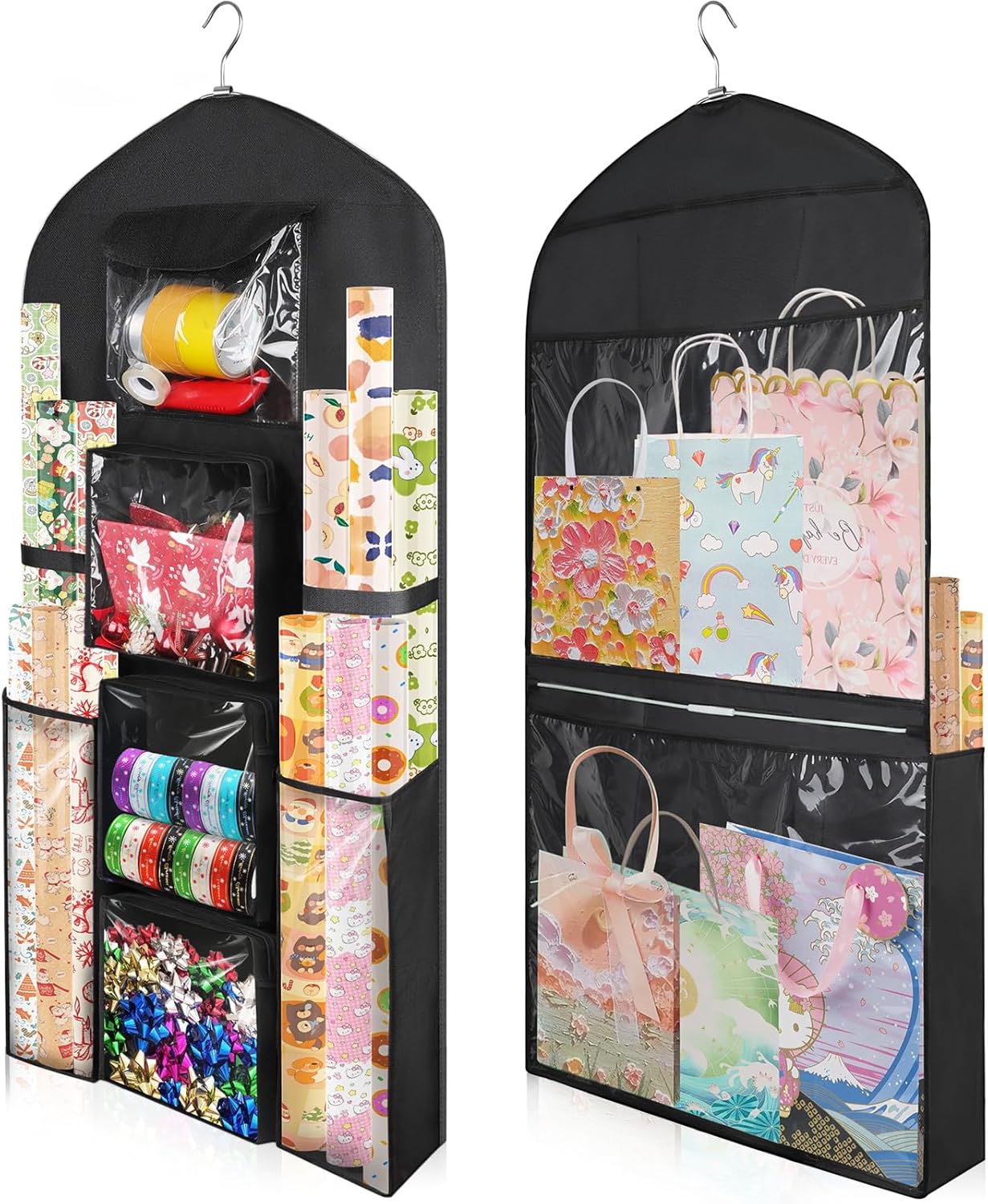 Woodoulogy Extra Large Black Double-Sided Gift Wrapping Paper Storage Bag - 48x24 Oxford Organizer