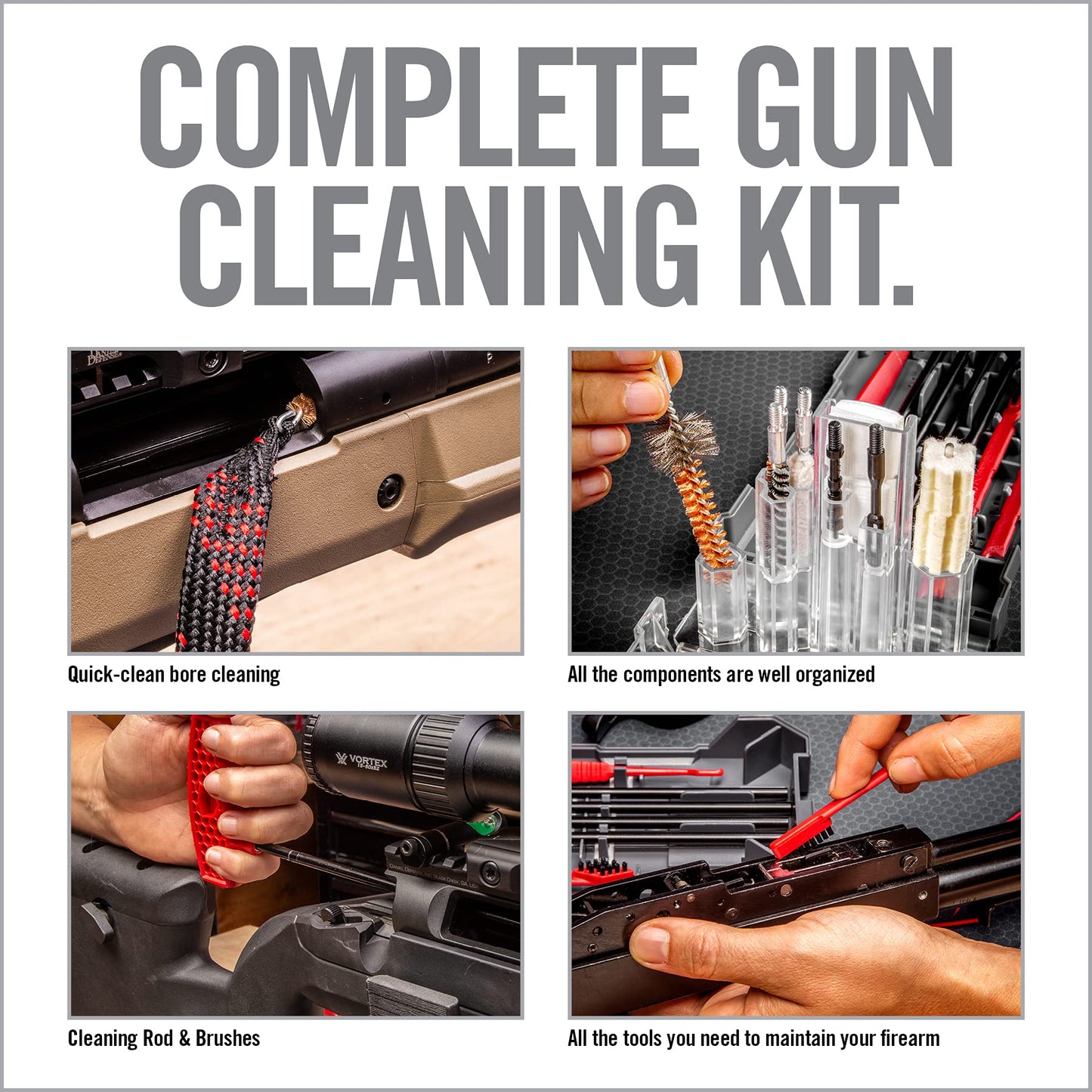 Real Avid Cleaning Kit for .243CAL/6mm/.260CAL/6.5MM Caliber Rifles - Gun Cleaning Kit with Gun Snake, Bore Brush Set Cleaning Rod & Rifle Accessories