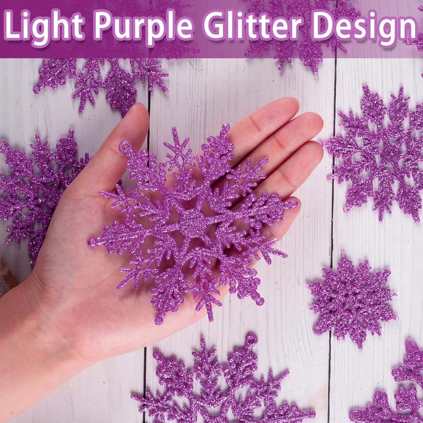 Skiennix 36pcs Christmas Light Purple Snowflake Ornaments - Plastic Hanging Decor for Holiday Home & Parties