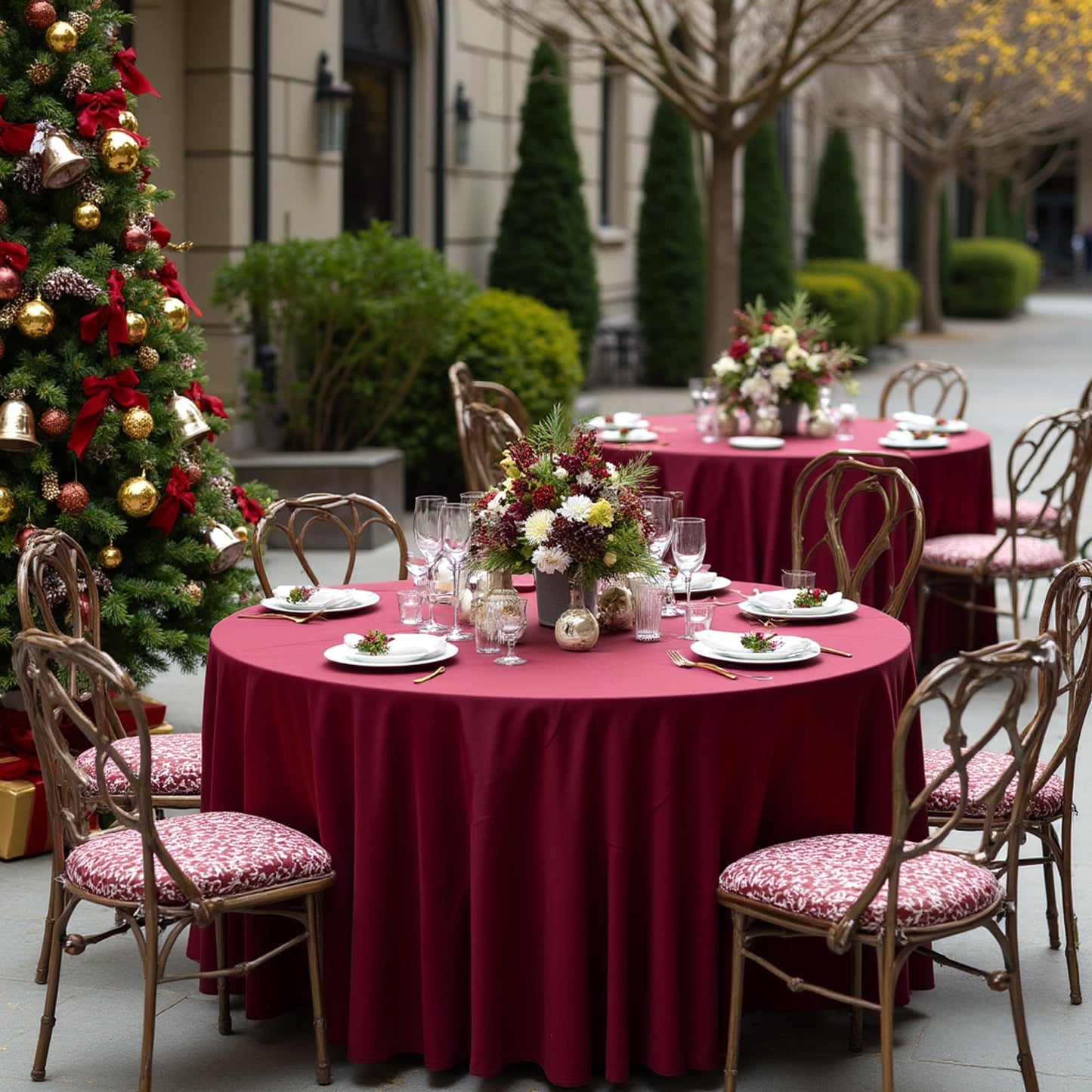 sancua 120 Inch Round Tablecloth, 8 Pack Burgundy - Circle Polyester Fabric Table Cloth for Chiristmas Party Reception Banquet Birthday, Washable Formal Table Cover (Fit 48-96 Inch Tables)