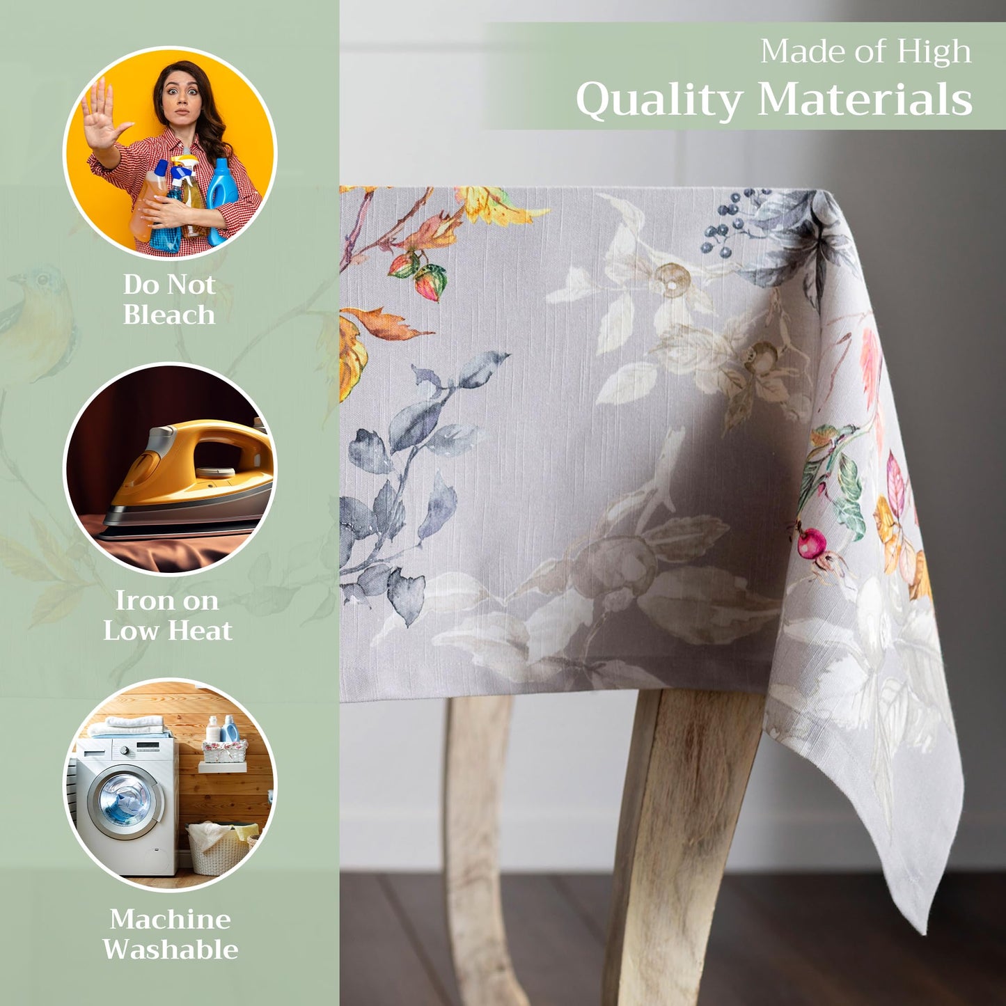 Maison d' Hermine Table Cloth Rectangle Table 100% Cotton 70 x 140 Inches Fall Tablecloth Reusable Everyday Use for Thanksgiving Christmas Decorations Dining Farmhouse Party (Equinoxe - Grey)
