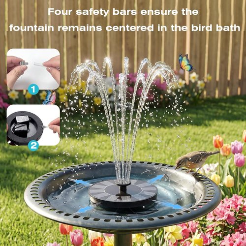 AMZtime Solar Bird Bath Fountain - 1.4W Solar Powered Pump with Upgraded Panels | Ideal for Ponds & Gardens