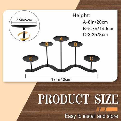 Black Iron Candelabra | 5 Arm Candle Holder Stand - Elegant Metal Centerpiece for Pillar Candles