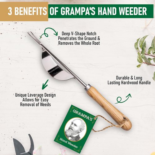 Grampa's Hand Weeder Tool - Lightweight Weed Puller with Unique Lever Design | Easy Root Removal