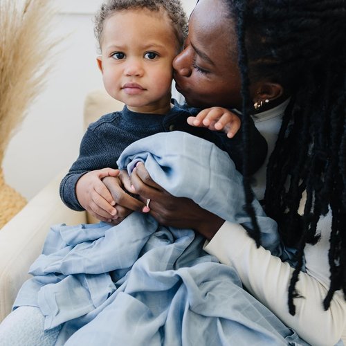 Featherhead™ Cotton Muslin Swaddle Blankets - Soft & Breathable Newborn Essentials | Large 47”x47” (4 Pack - Blue Solids)