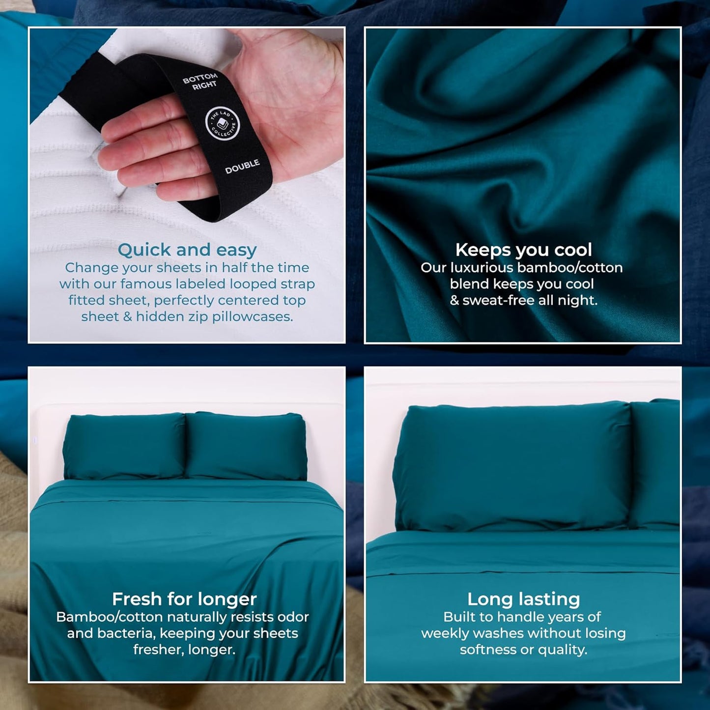 LAD Collective 3.0 - Luxury 4-Piece Cotton Bedding Set with Fitted Sheet & Pillowcases - Maui/Twin XL