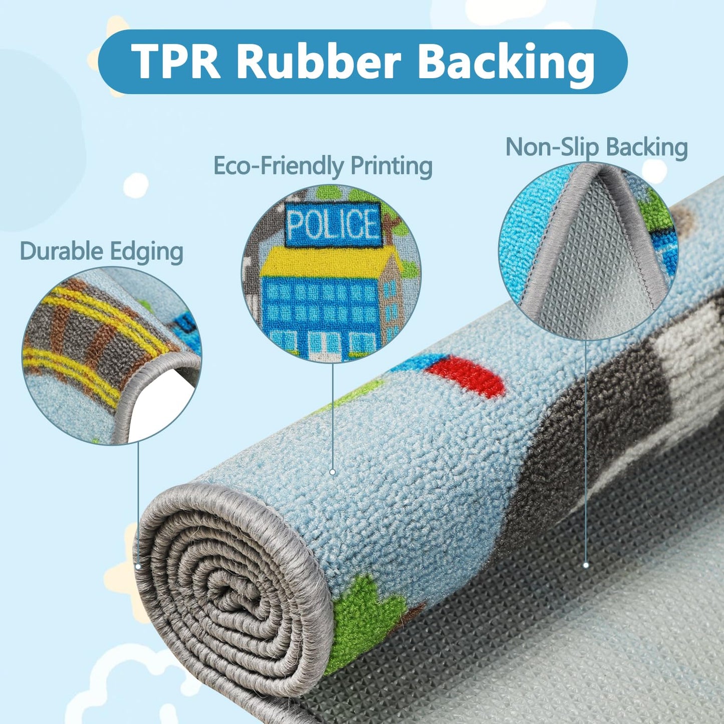 Capslpad Kids Rug Educational Play Rug 6.6' x 5' Traffic Road Kids Car Mat Large Learning Play Game Area Rug Kid Carpet for Playroom Living Room Nursery Room Decor, Sky Blue