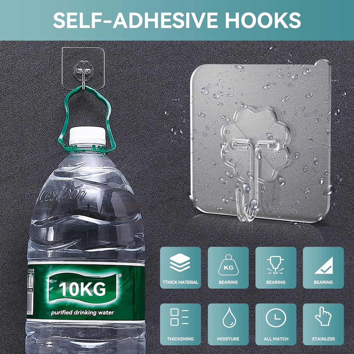 Skiennix 28 Pack Heavy-Duty Sticky Hooks - Clear Adhesive Wall Hooks for Kitchen, Bathroom & Ceiling