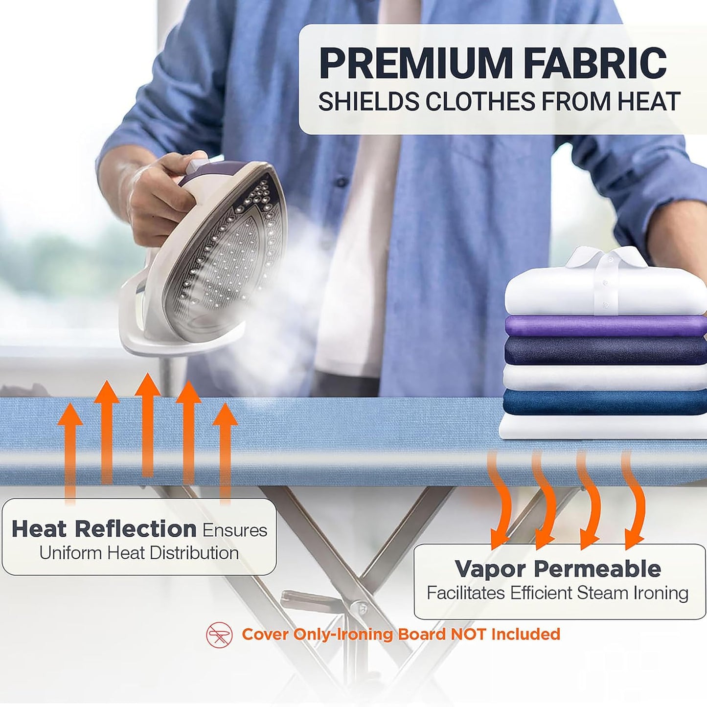 UniSimp Ironing Board Cover - Extra Thick Natural Cotton, Scorch & Stain Resistant | 15"x54", Heatproof Blue