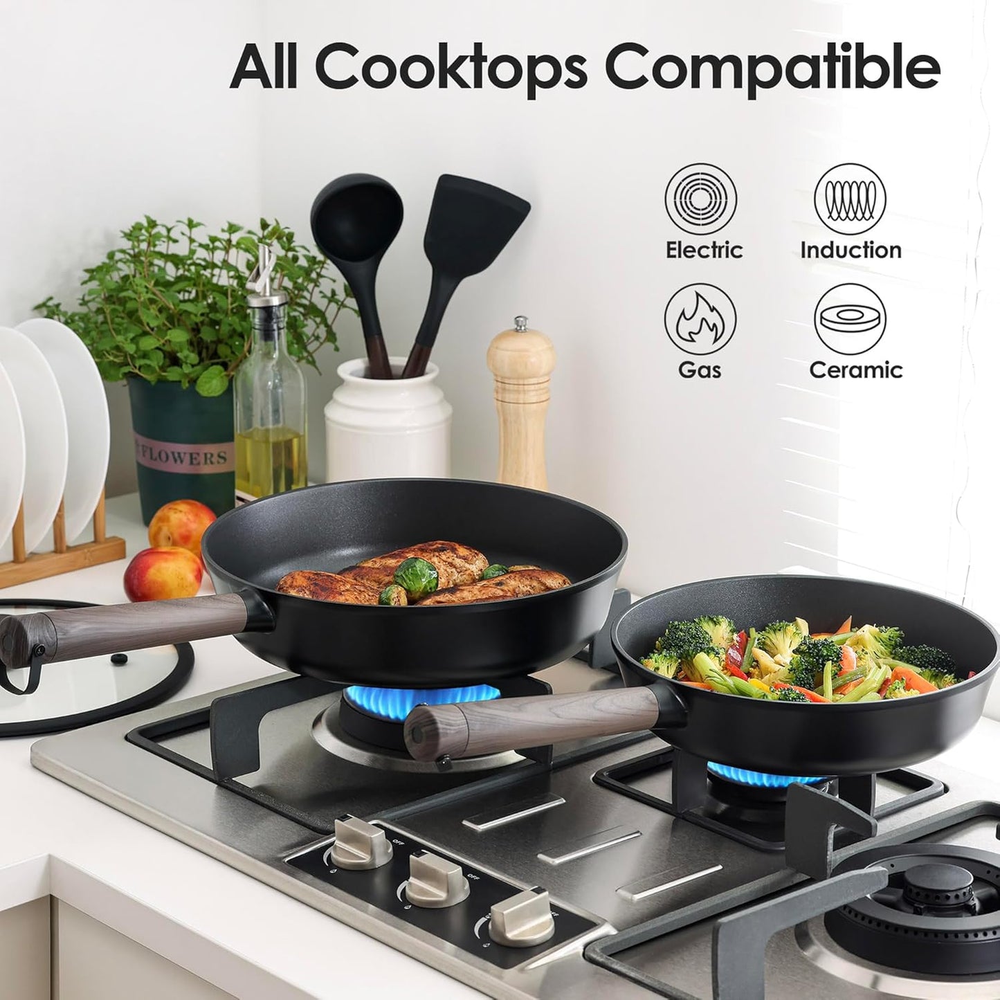 SENSARTE 17-Piece Nonstick Cookware Set - Induction Compatible, Dishwasher Safe, Stay-Cool Handles, Black