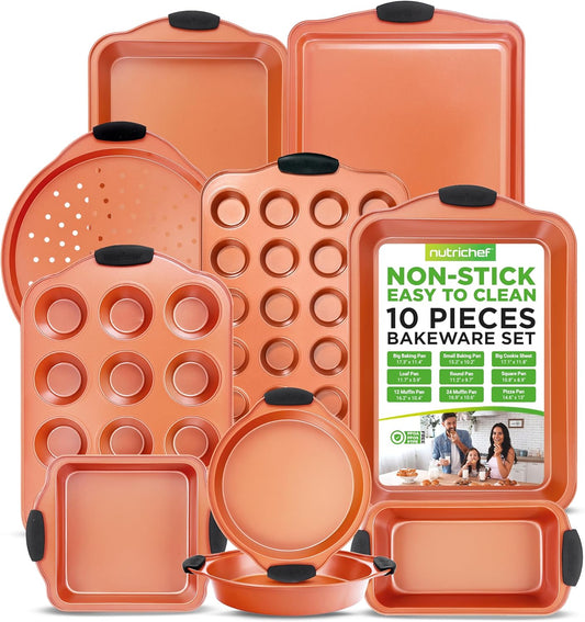 NutriChef 10-Piece Nonstick Baking Pans Set | Versatile Bakeware for Cookies, Cakes & Roasting