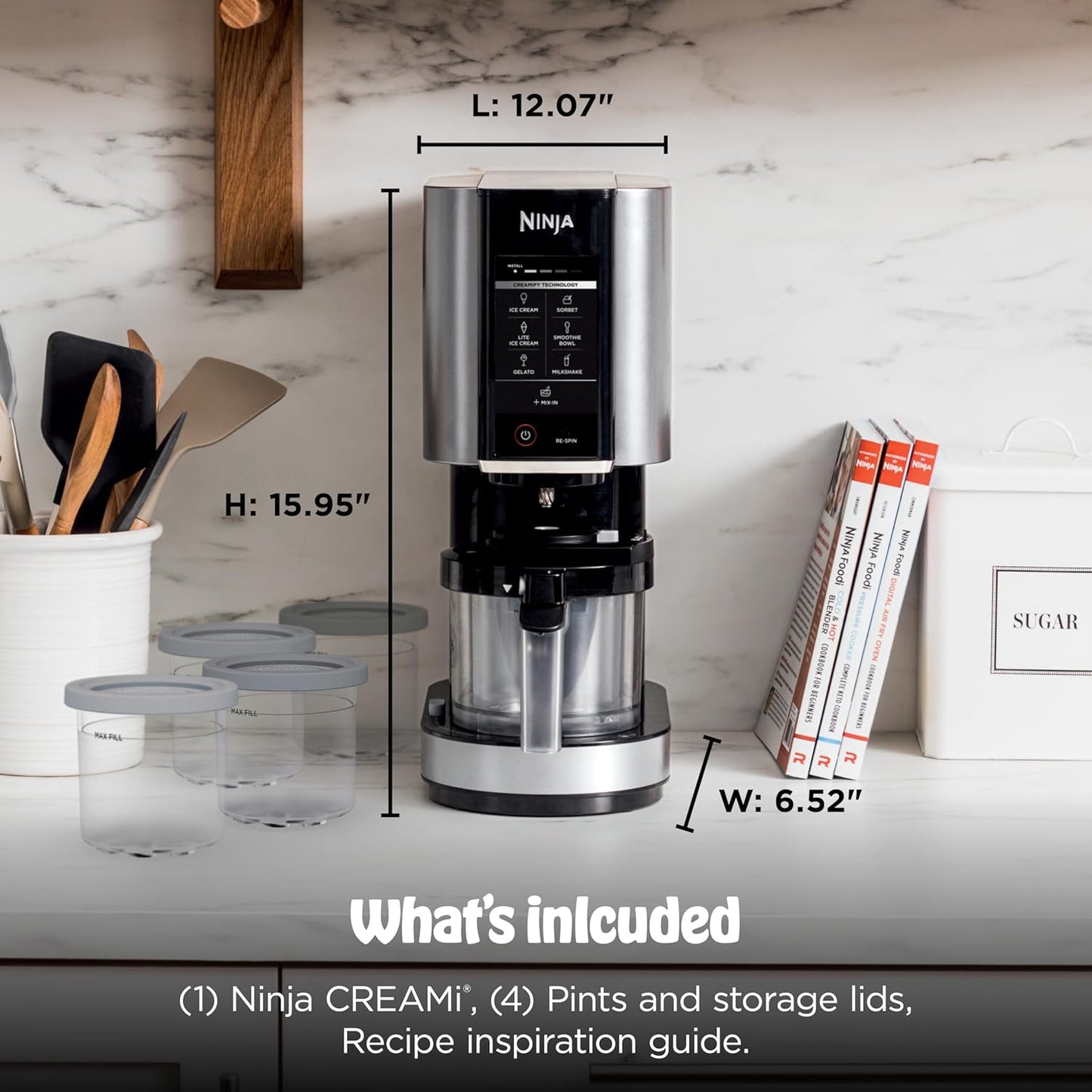 Ninja CREAMi Ice Cream Maker Bundle - Includes 4 Tubs for Gelato, Milkshakes & More | 7 One-Touch Programs | Compact Size | Silver