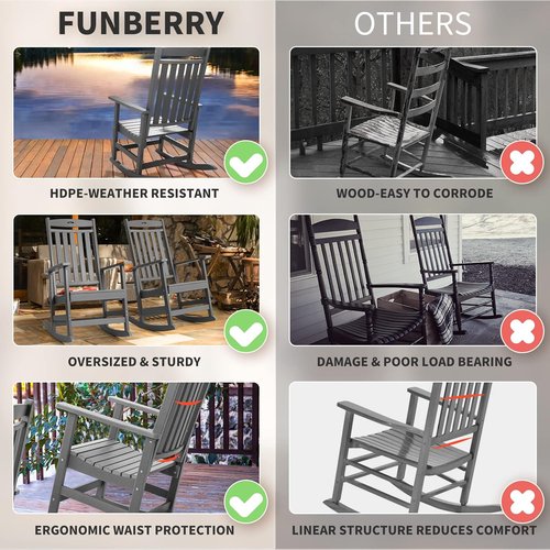 FUNBERRY Outdoor Rocking Chairs - Set of 4 All-Weather HDPE Rockers with High Back | Easy Assembly