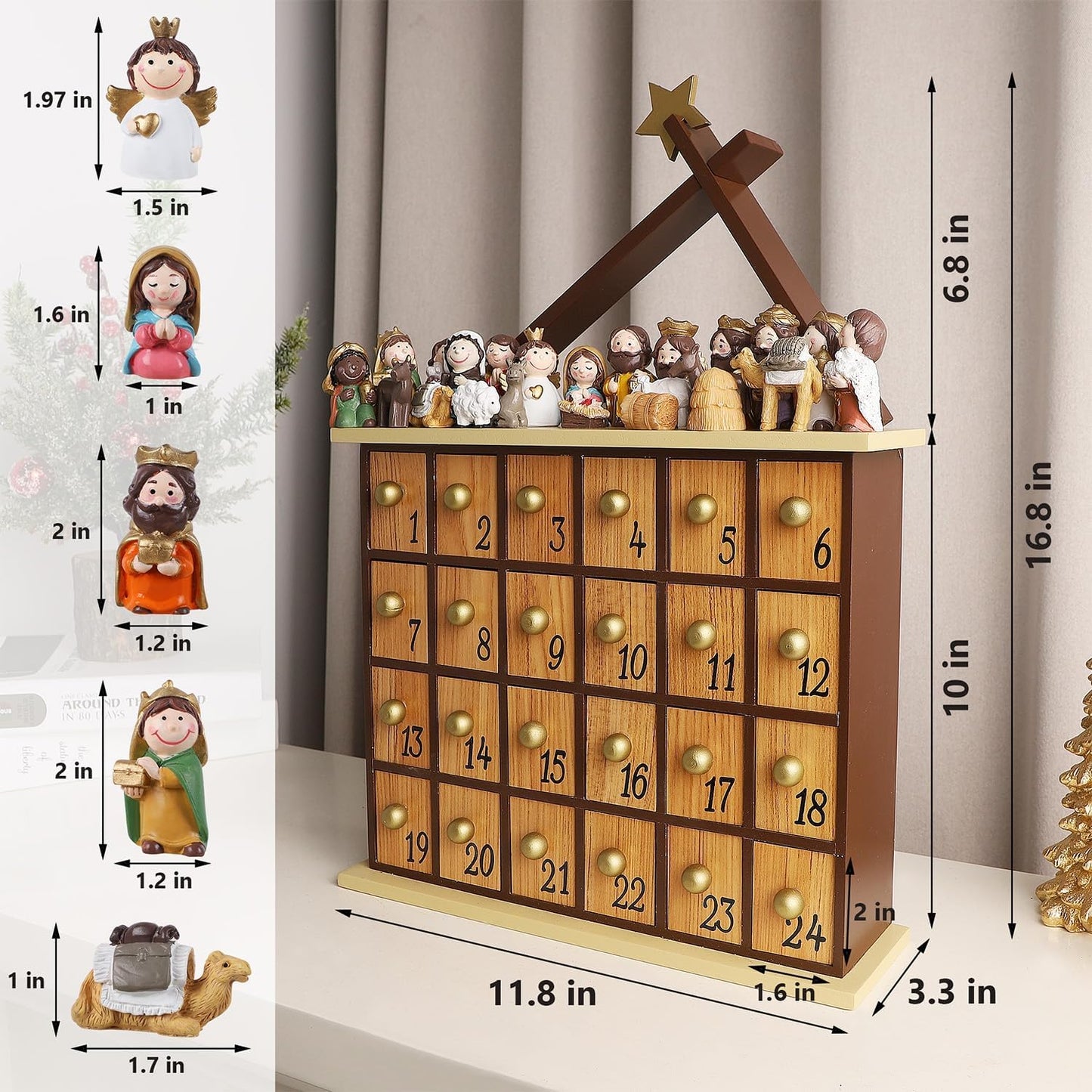 Juegoal Nativity Advent Calendar - Countdown to Christmas with 24 Figures & Drawers | Perfect Holiday Gift for All Ages