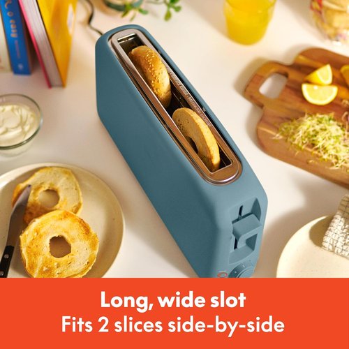 Bella 2 Slice Slim Toaster - 6 Setting Shade Control & Reheat Function - 10” Long Slot, Surf Color