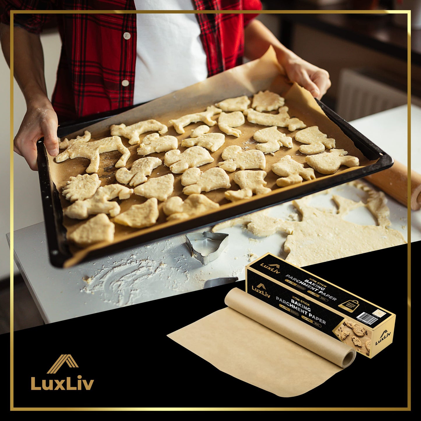 LuxLiv® Unbleached Brown Parchment Paper Roll – Natural Non-Stick Baking Paper, Heavy Duty & Greaseproof, Oven & Air Fryer Safe Baking Roll for Cookies, Bread & Cooking – 30cm x 50m