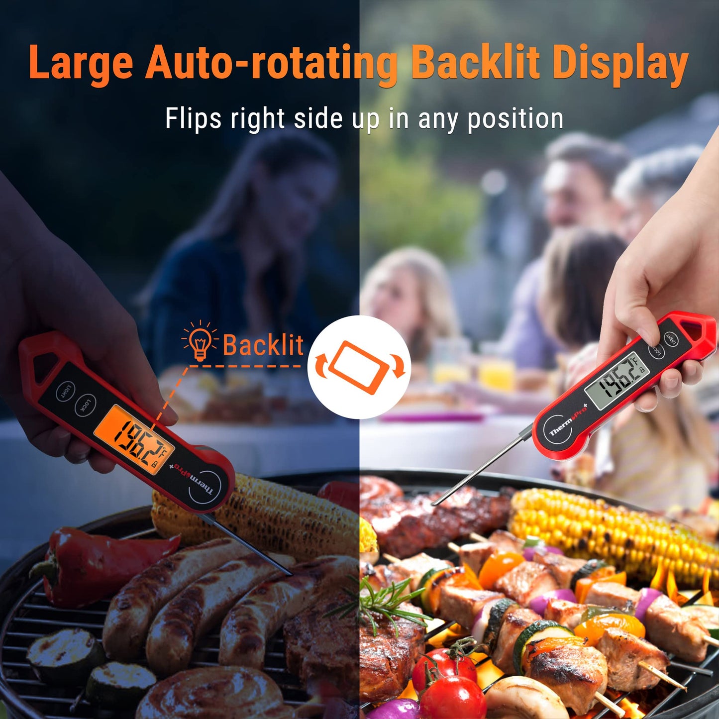 TempPro TP19H Waterproof Digital Meat Thermometer for Grilling with Ambidextrous Backlit and Motion Sensing Kitchen Cooking Thermometer for BBQ Grill Smoker Oil Fry Candy（Previously ThermoPro）