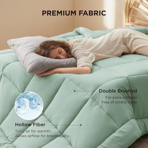 Bedsure Comforter Duvet Insert - All-Season Twin Size Quilted Bedding in Sage Green, GentleSoft Down Alternative, 88 x 68 Inches